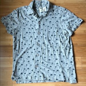 Tropical Vibes Men’s Gray & Navy Palm Print Shirt Size Medium